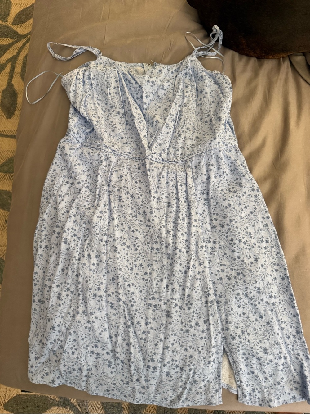 Francesca's Collections Pale Blue Floral Tie-Strap Mini Dress